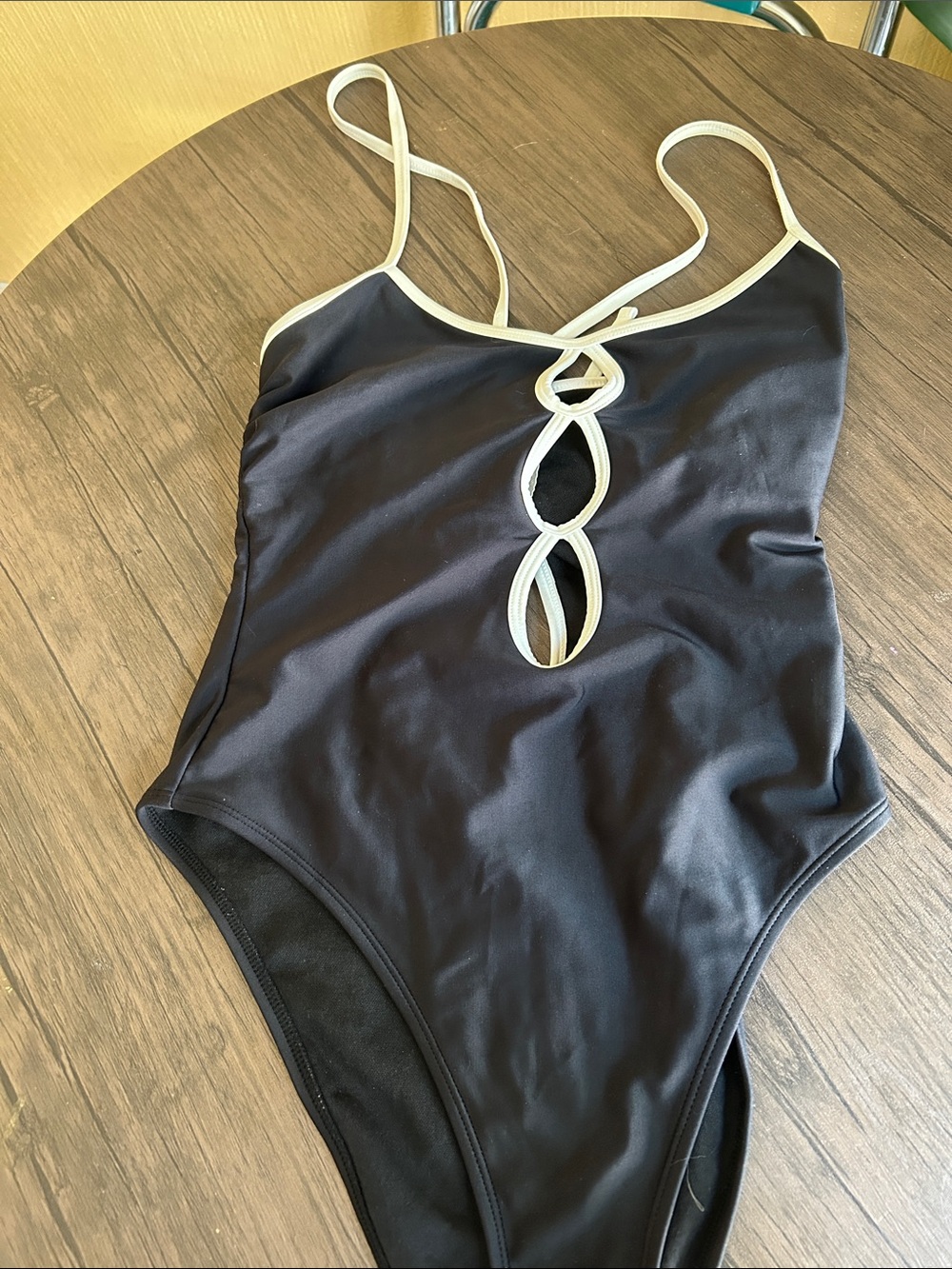 Black One-Piece Swimsuit with Cream Trim